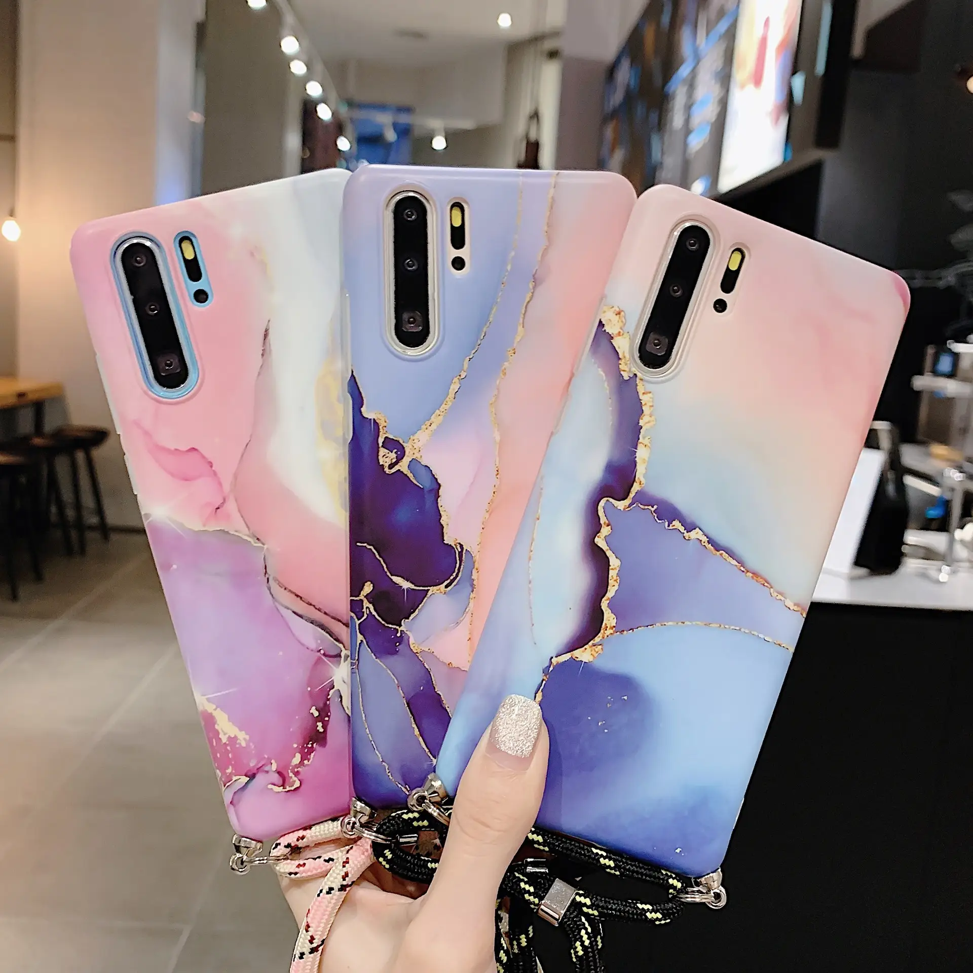 Marble hanging rope mobile phone case