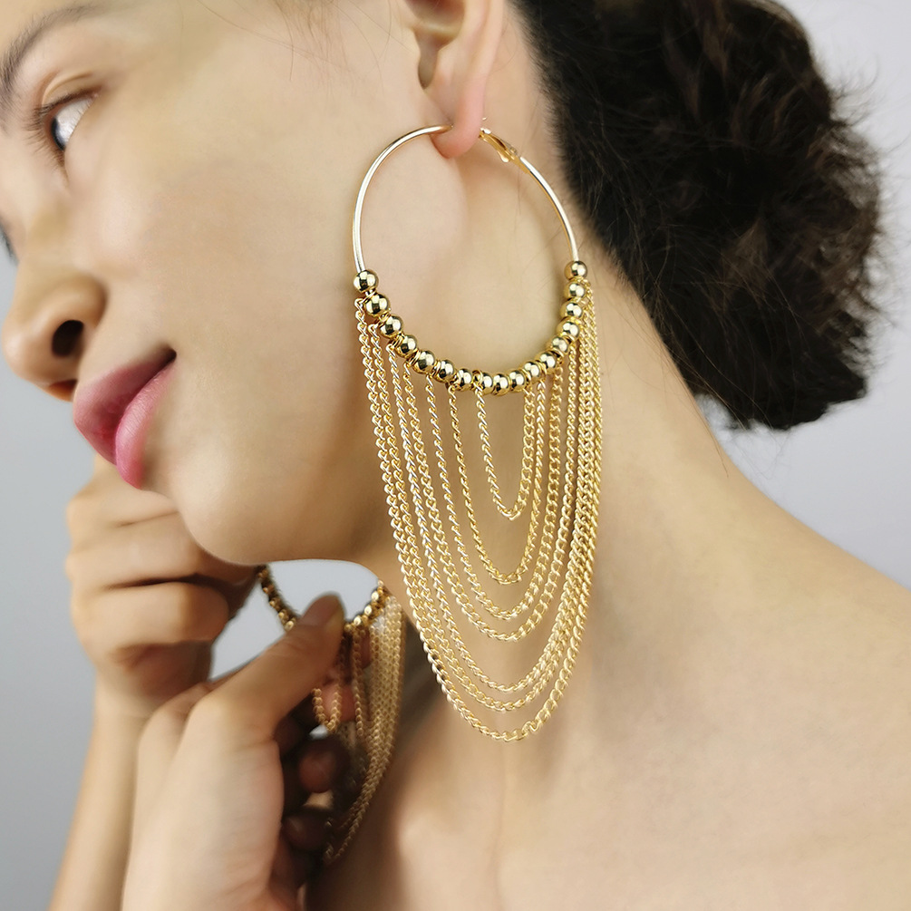 Metal round chain multi-layer earrings