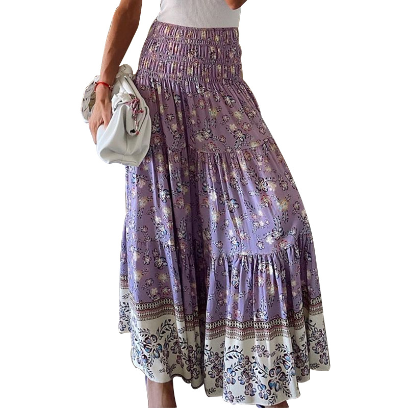 Printed elasticated high waist skirt