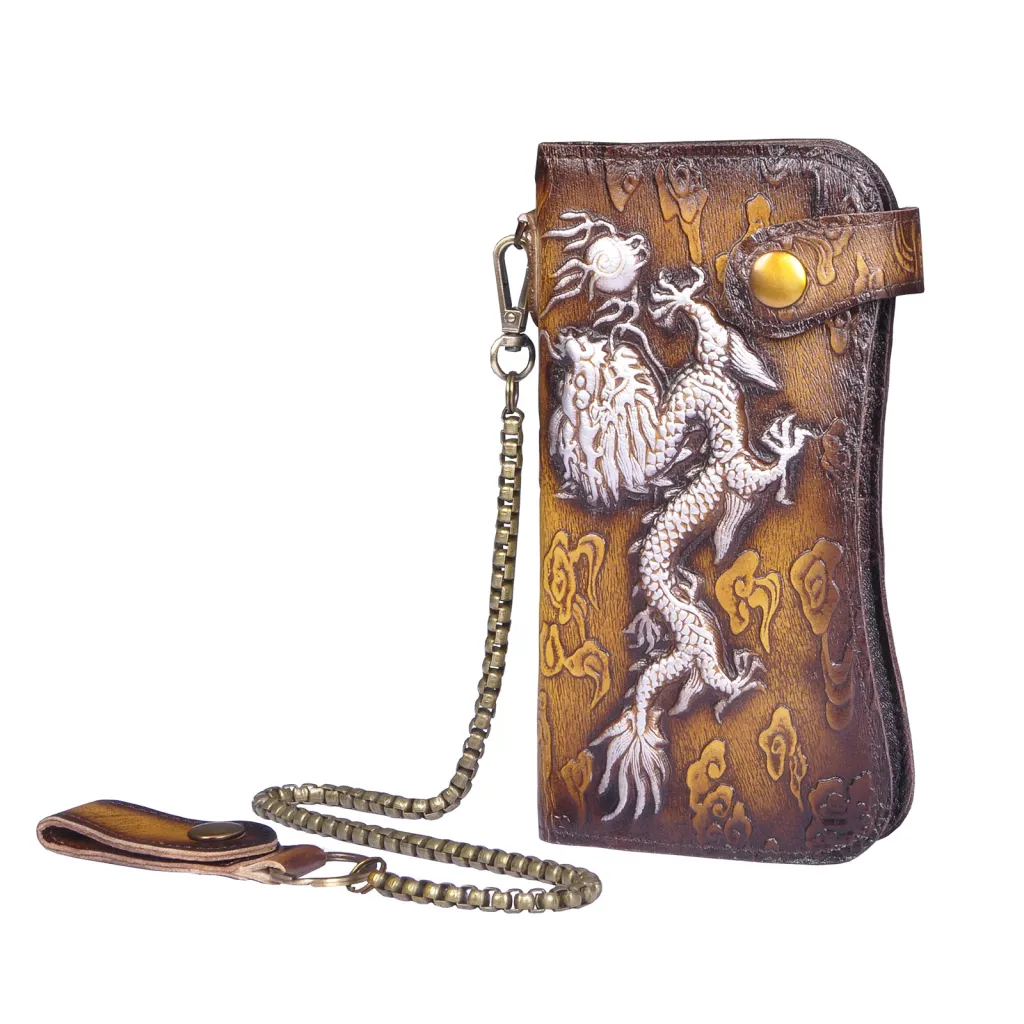 Portefeuille en cuir véritable dragon - tigre - J