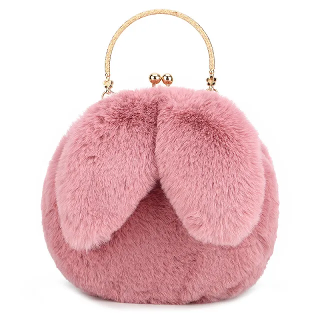 Fashion chain ear plush handbag Pink - Shop at LoveMi