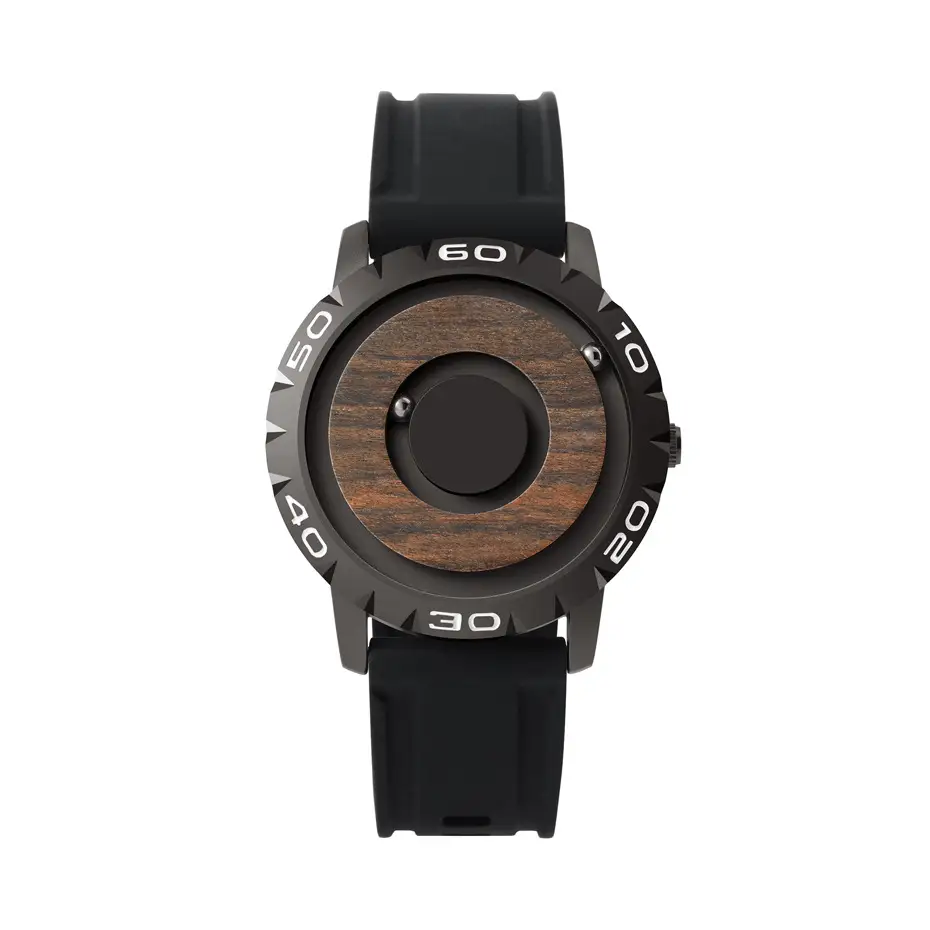 Men's wooden watch with magnetic ball