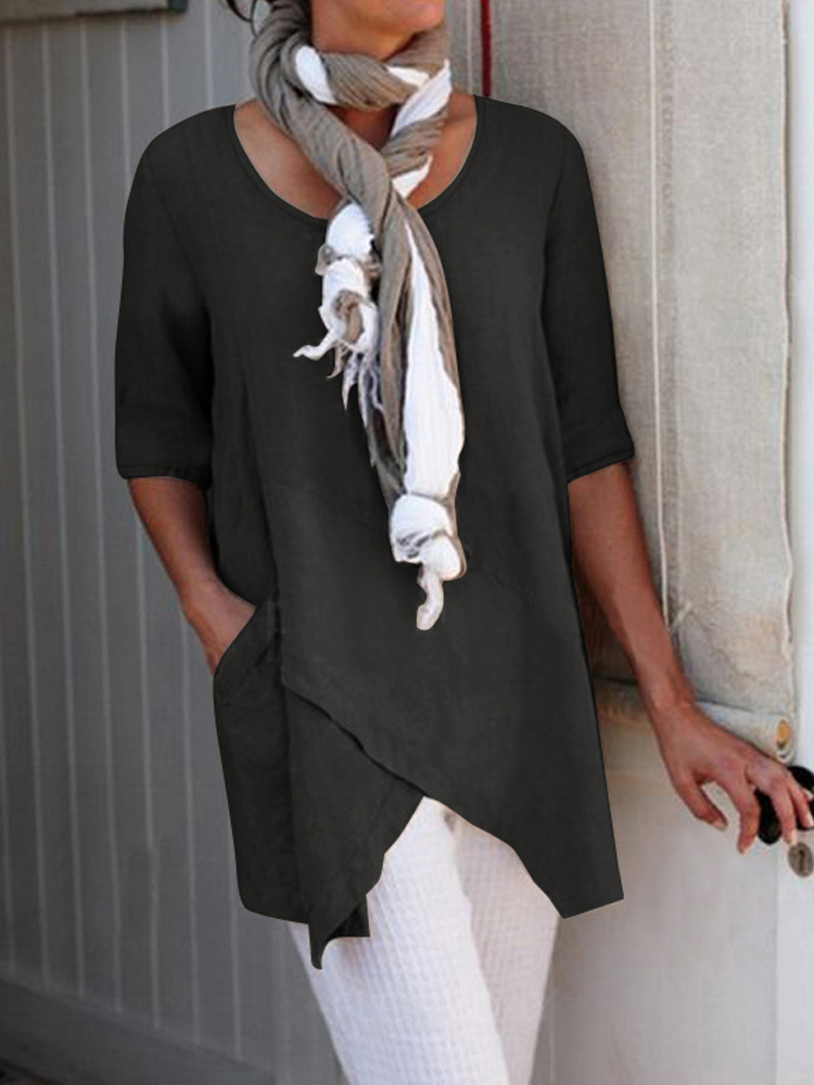 Cotton and linen solid color irregular top