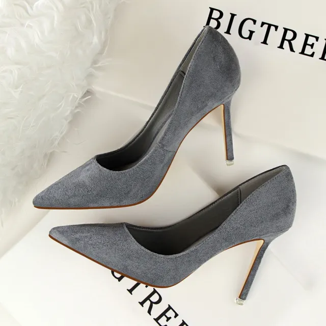 Shallow pointed suede high heels Grey - Shop at LoveMi
