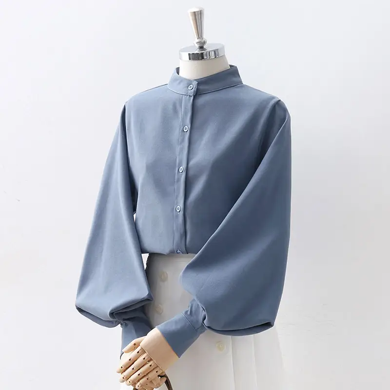 Lantern sleeve stand collar shirt