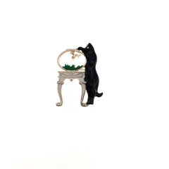 Cartoon cat brooch - Black - View 1