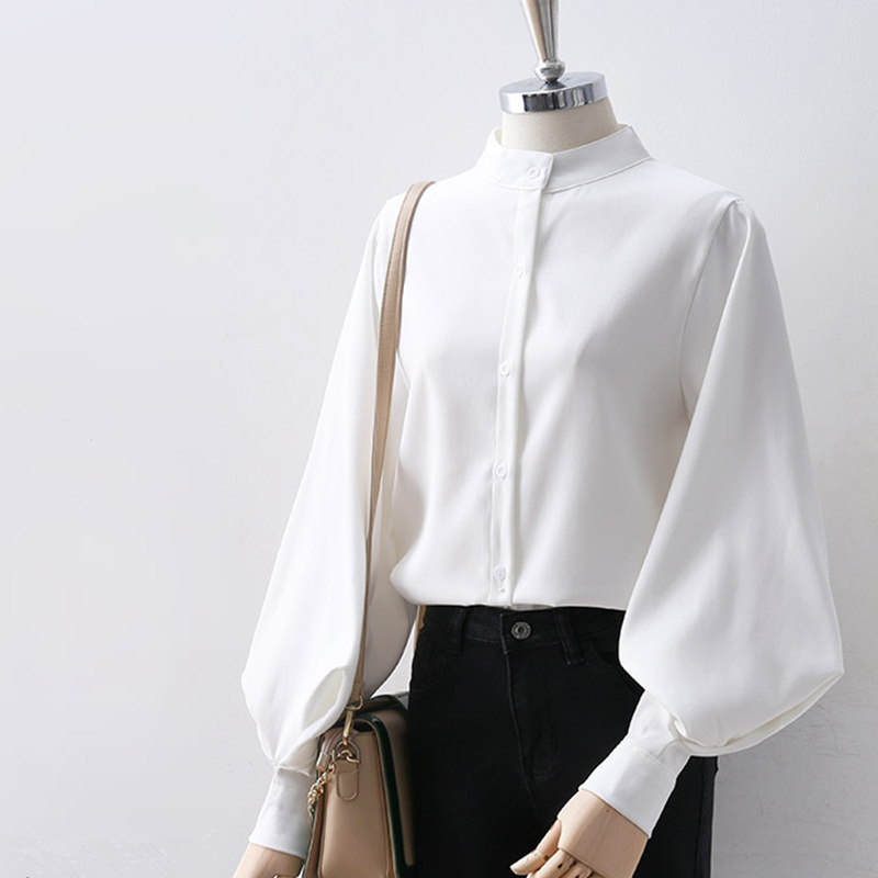 Lantern Sleeve Stand Collar Shirt, picture 5 of 6