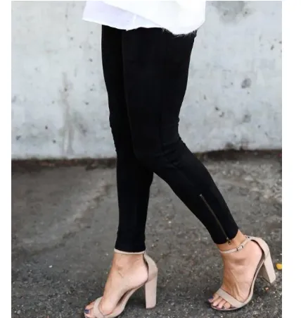 Zipper stretch jeans with small legs Black - Shop at LoveMi
