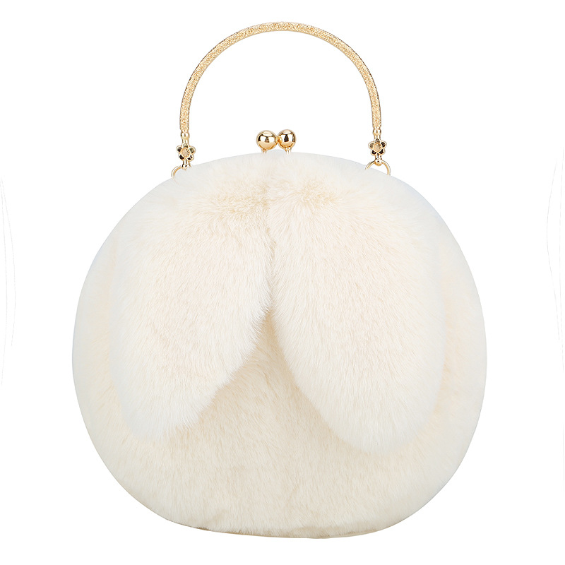 Fashion chain ear plush handbag White - Shop at LoveMi