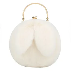 Fashion chain ear plush handbag - White - View 1