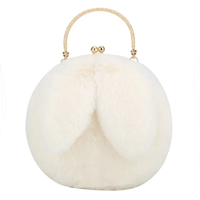 Fashion chain ear plush handbag White - Shop at LoveMi