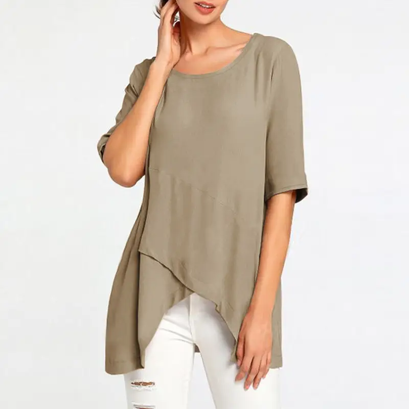 Cotton and linen solid color irregular top