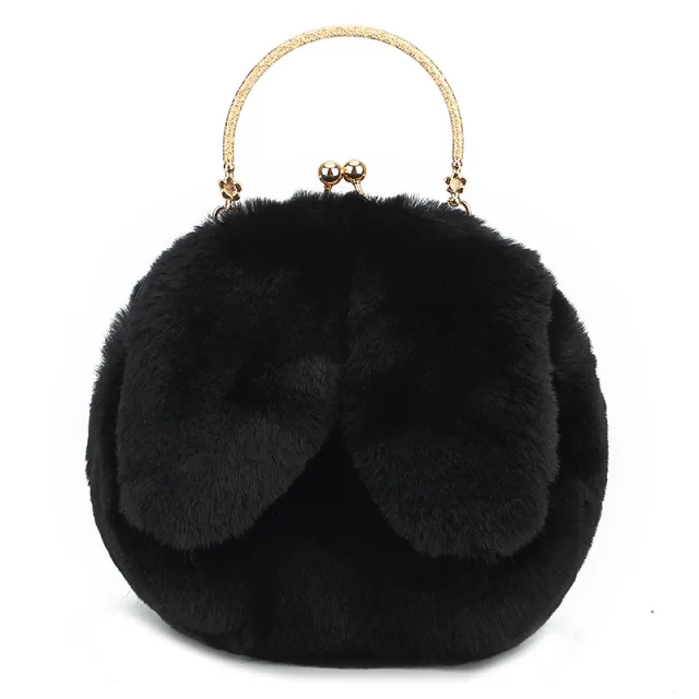 Fashion chain ear plush handbag Black - Shop at LoveMi