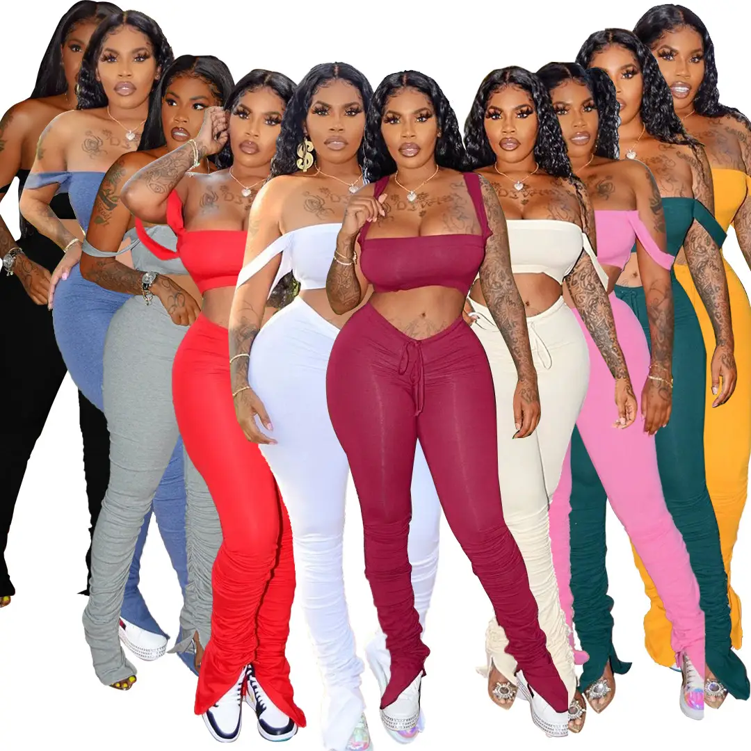 Solid color pleated split micro horn sports suit