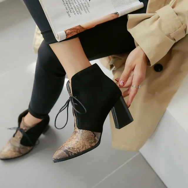 Pointy snakeskin lace up boots Yellow - Shop at LoveMi