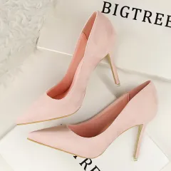 Shallow pointed suede high heels - Pink - View 1