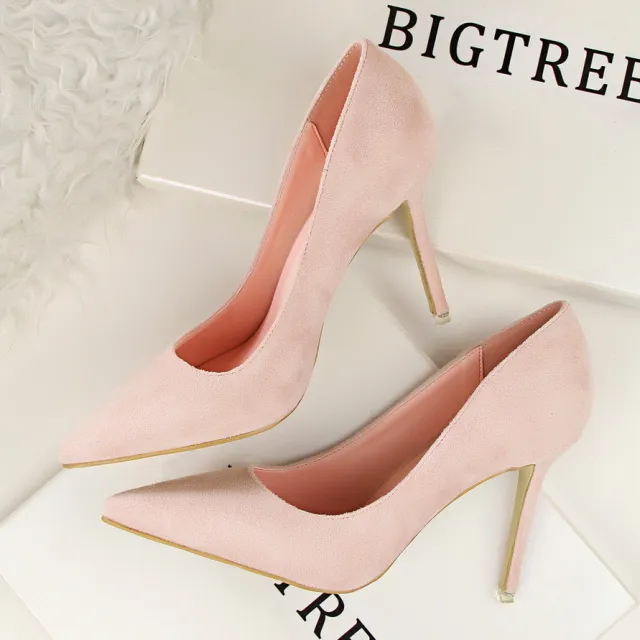 Shallow pointed suede high heels Pink - Shop at LoveMi