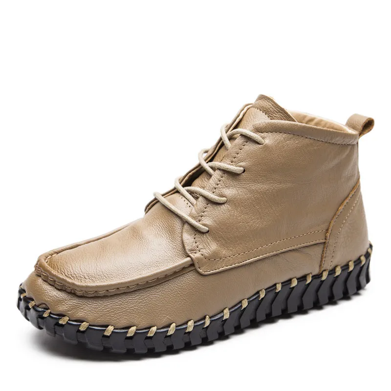 Simple women's toe top layer cowhide soft sole women's shoes - Khaki