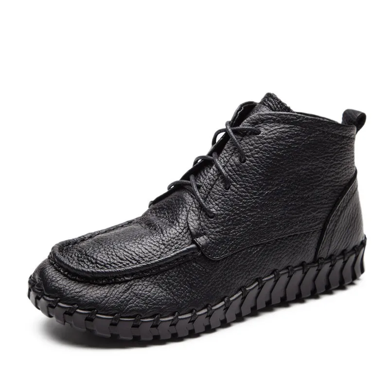 Simple women's toe top layer cowhide soft sole women's shoes - Black