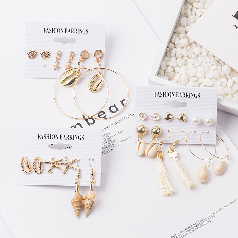 Pearl shell big ear ring combination