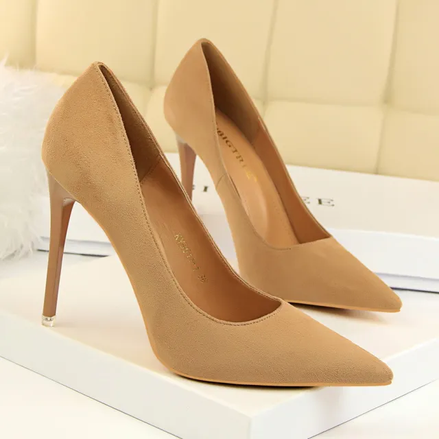 Pointed suede high heels Khaki - Shop at LoveMi