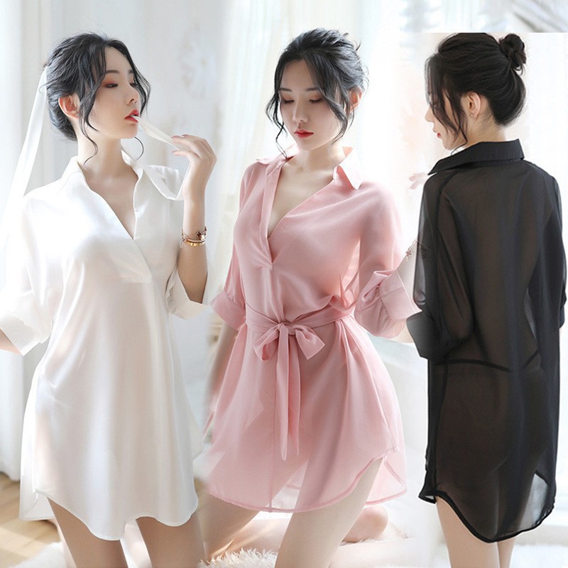 Chiffon white shirt nightdress ladies transparent