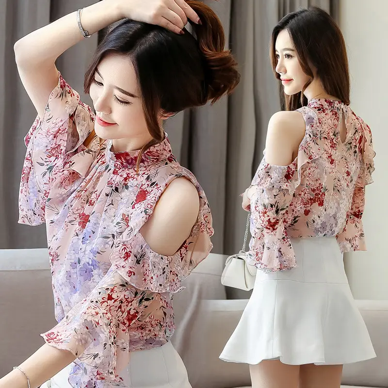Summer ladies floral chiffon shirt