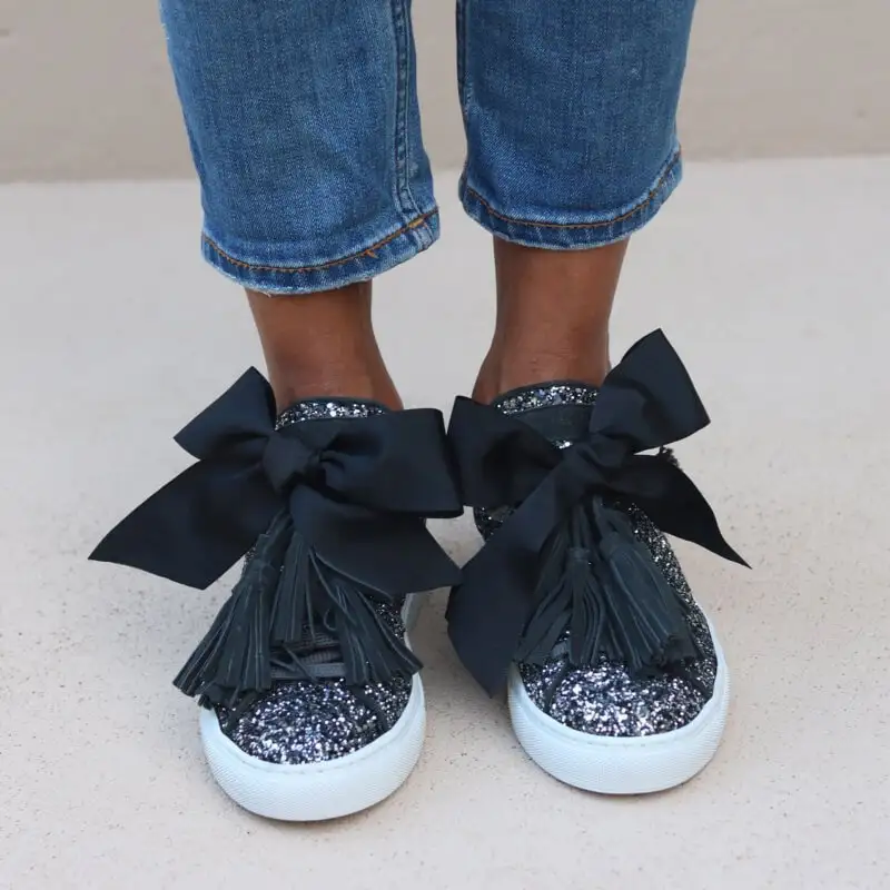 Fashion sequin tassel flat casual shoes