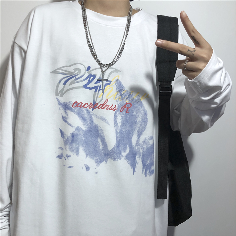 Letter Ink Painting Print Loose T-shirt