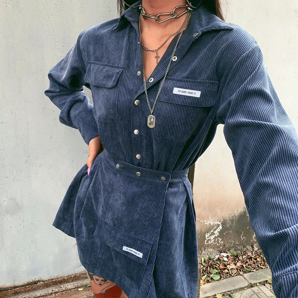 Solid color long-sleeved shirt skirt suit