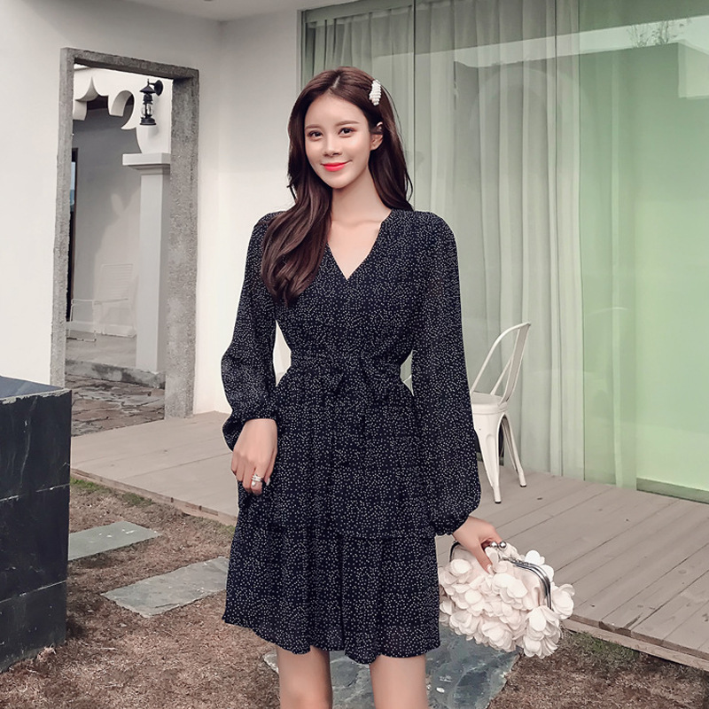 Waist slim chiffon dress