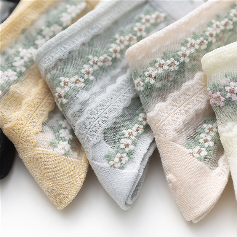 Fashion small floral glass silk socks
