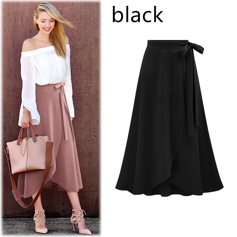 Women's mid-length lace-up skirt - Black