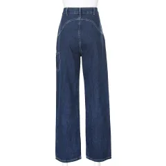 Sexy high-rise straight-leg loose jeans - Blue - View 1