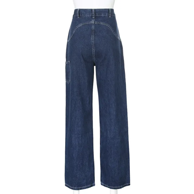 Sexy high rise straight leg loose jeans Blue - Shop at LoveMi