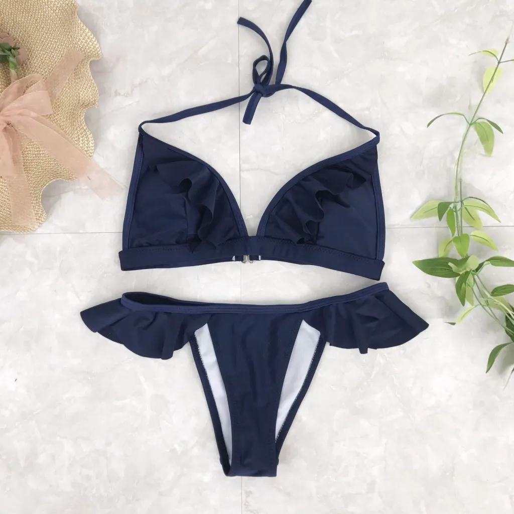 Explosive ruffled bikini - Navy