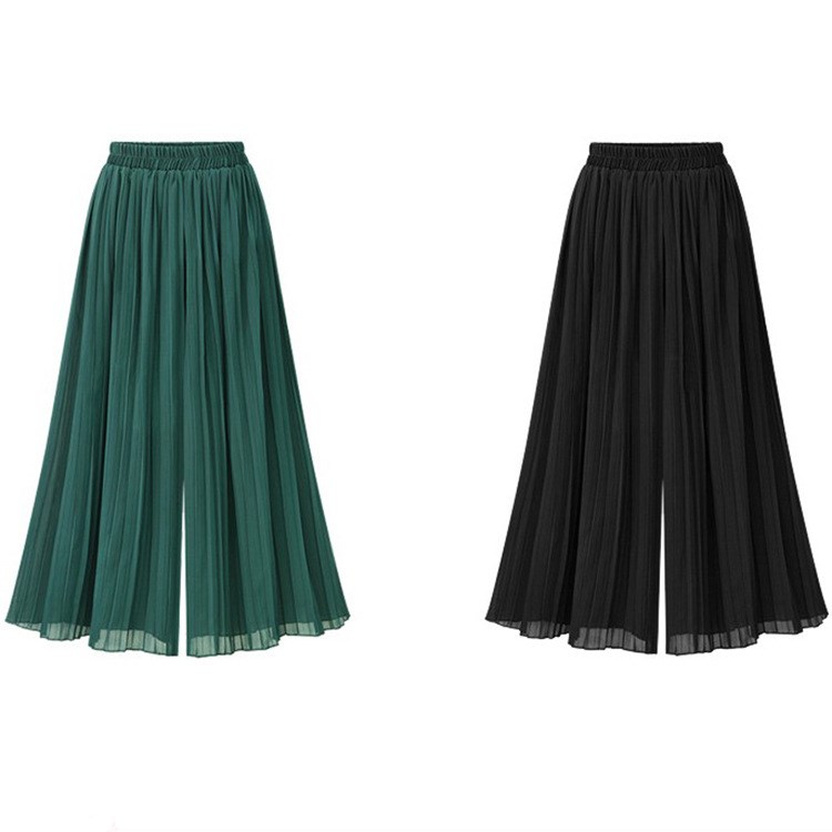Loose pleated chiffon wide leg pants