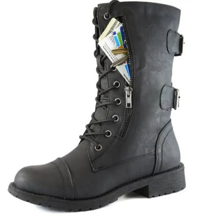 Mid-tube solid color side zip Martin boots