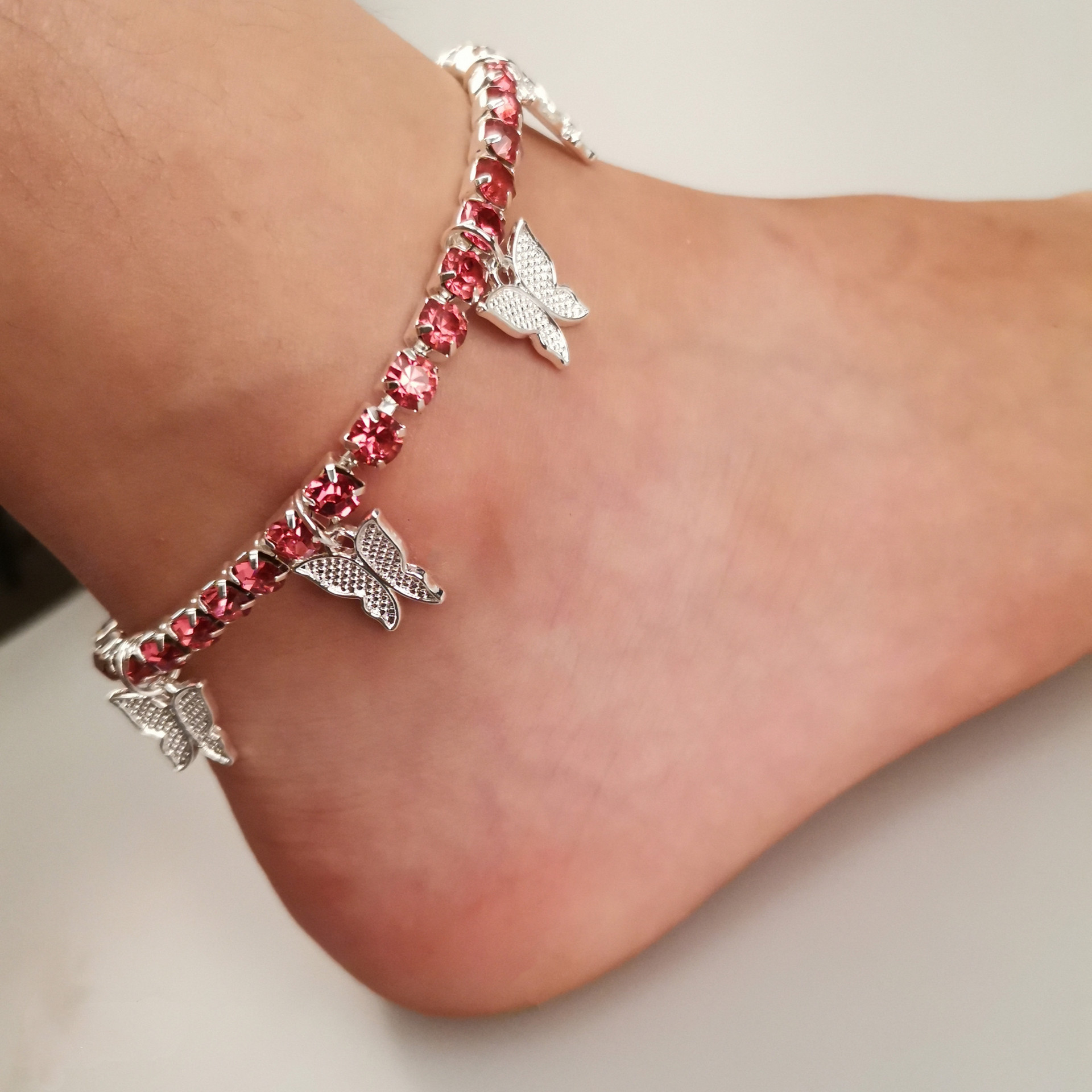 Silver pink anklet