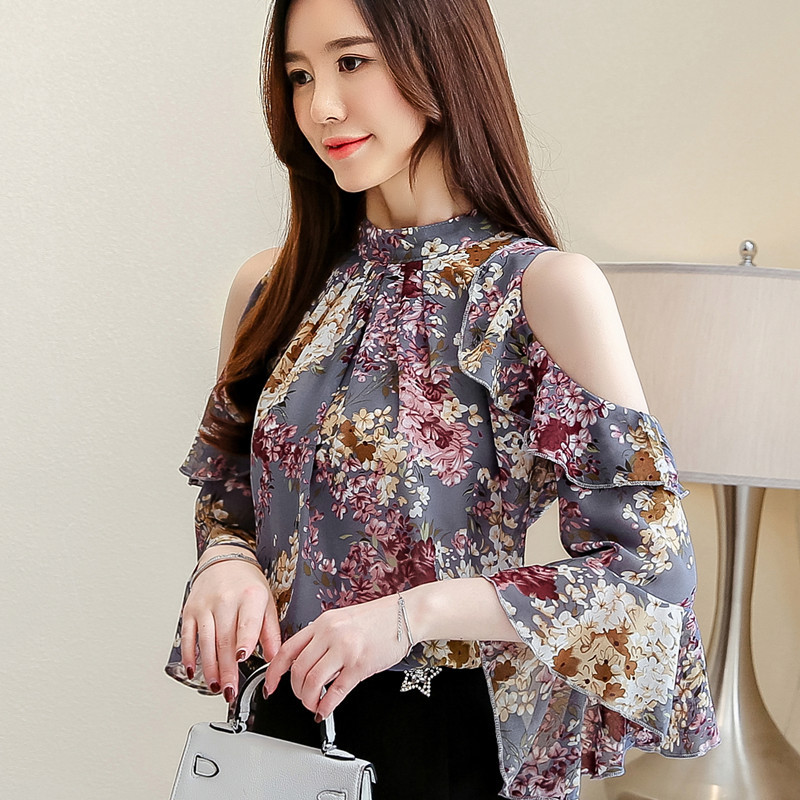 Summer ladies floral chiffon shirt