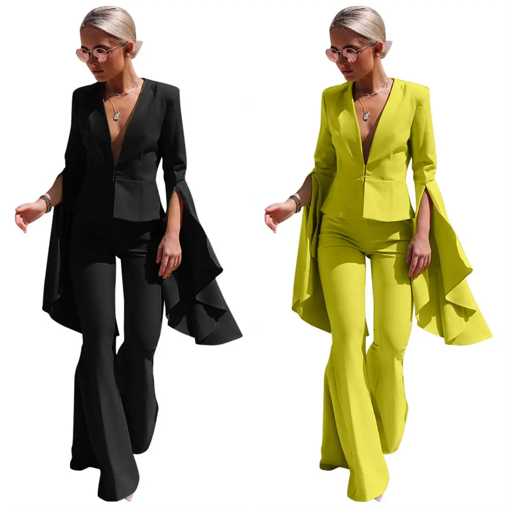 Irregular big sleeve flared pants suit
