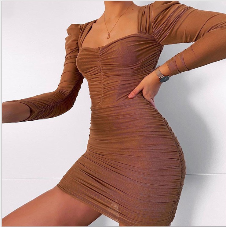 Mesh square neck dress