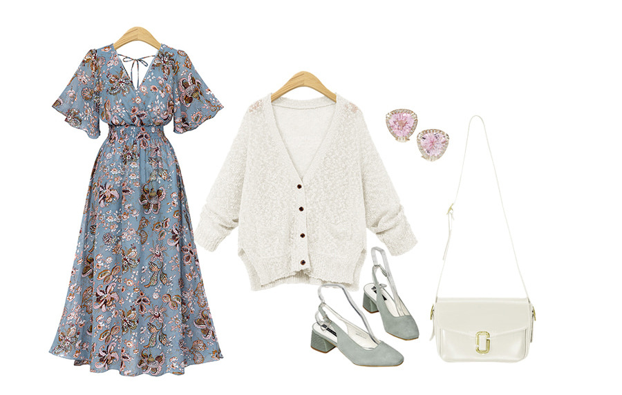 V-neck chiffon long dress