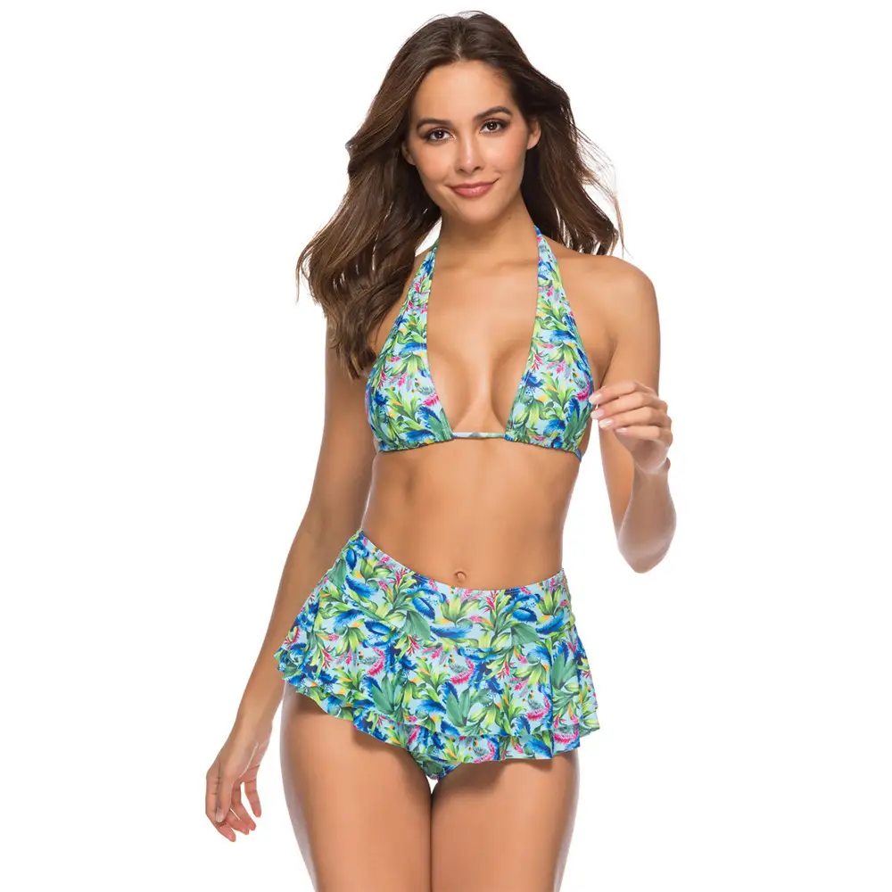 High waist ruffle bikini