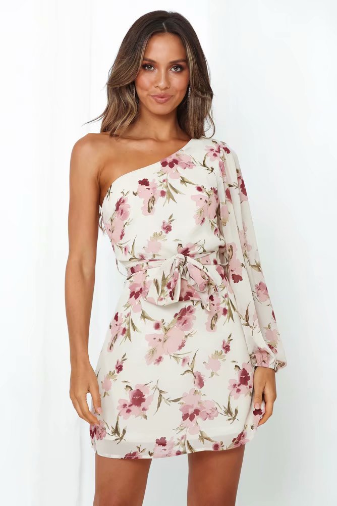 Printed one-shoulder dress