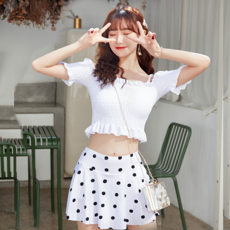 Xiaofei sleeve polka dot swimsuit