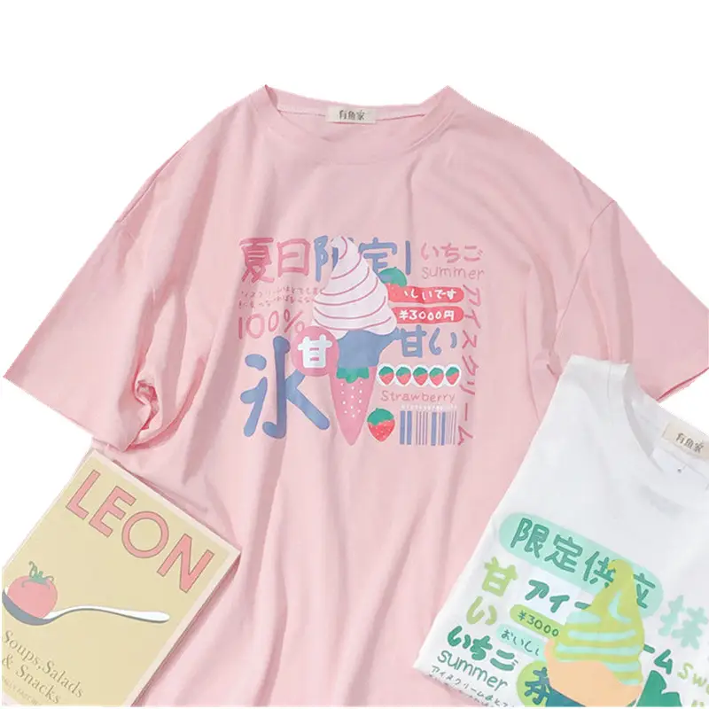 Cartoon cute print loose short sleeves