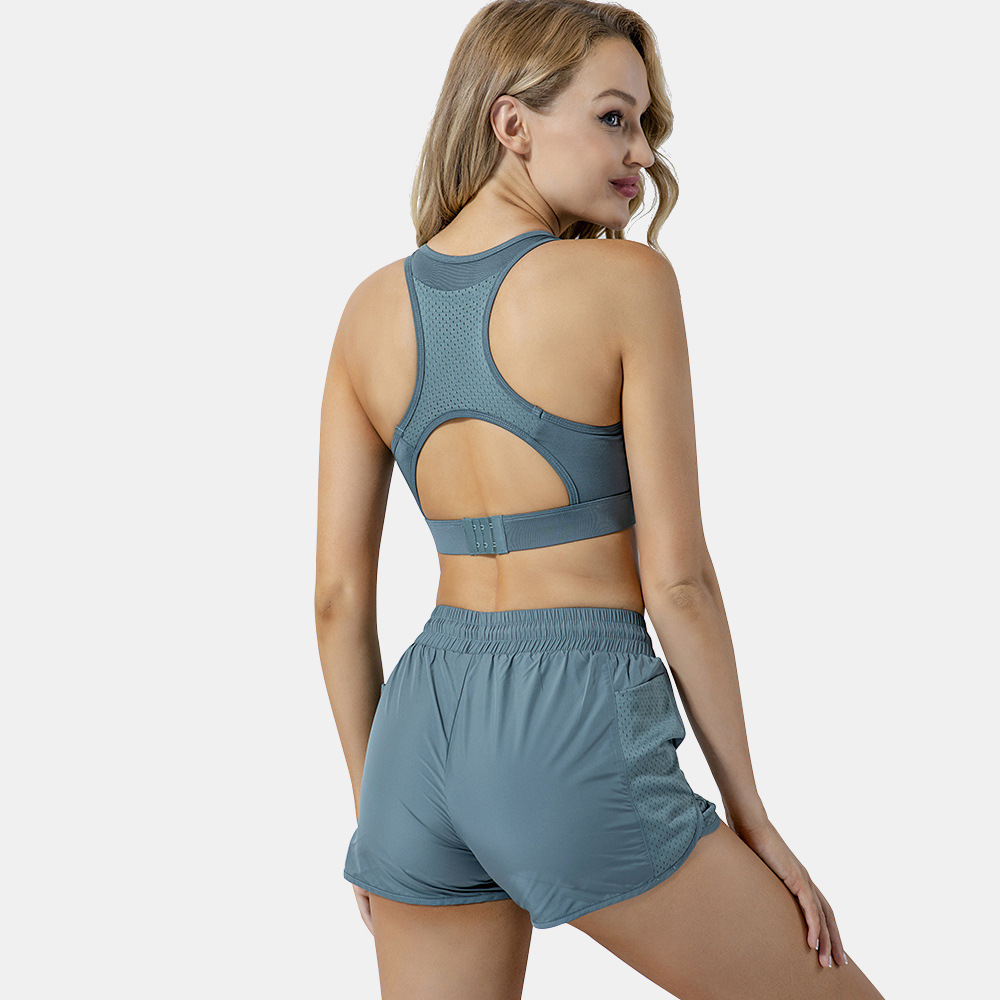 Spliced mesh breathable yoga suit