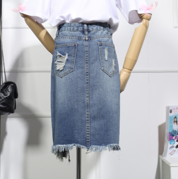 Ripped denim skirt summer loose and versatile A-line skirt