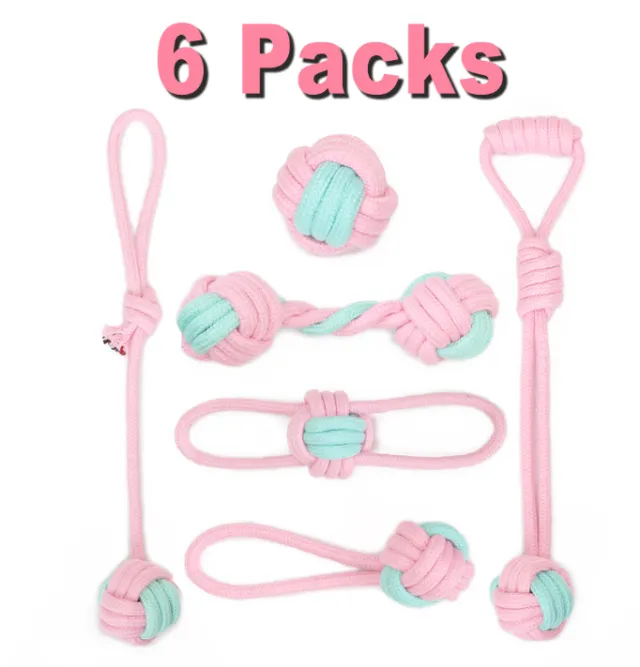 Cotton Rope Dog Chew Toy Pet Small Dog Toy Teeth Clean 6Pcs Set - Shop at LoveMi